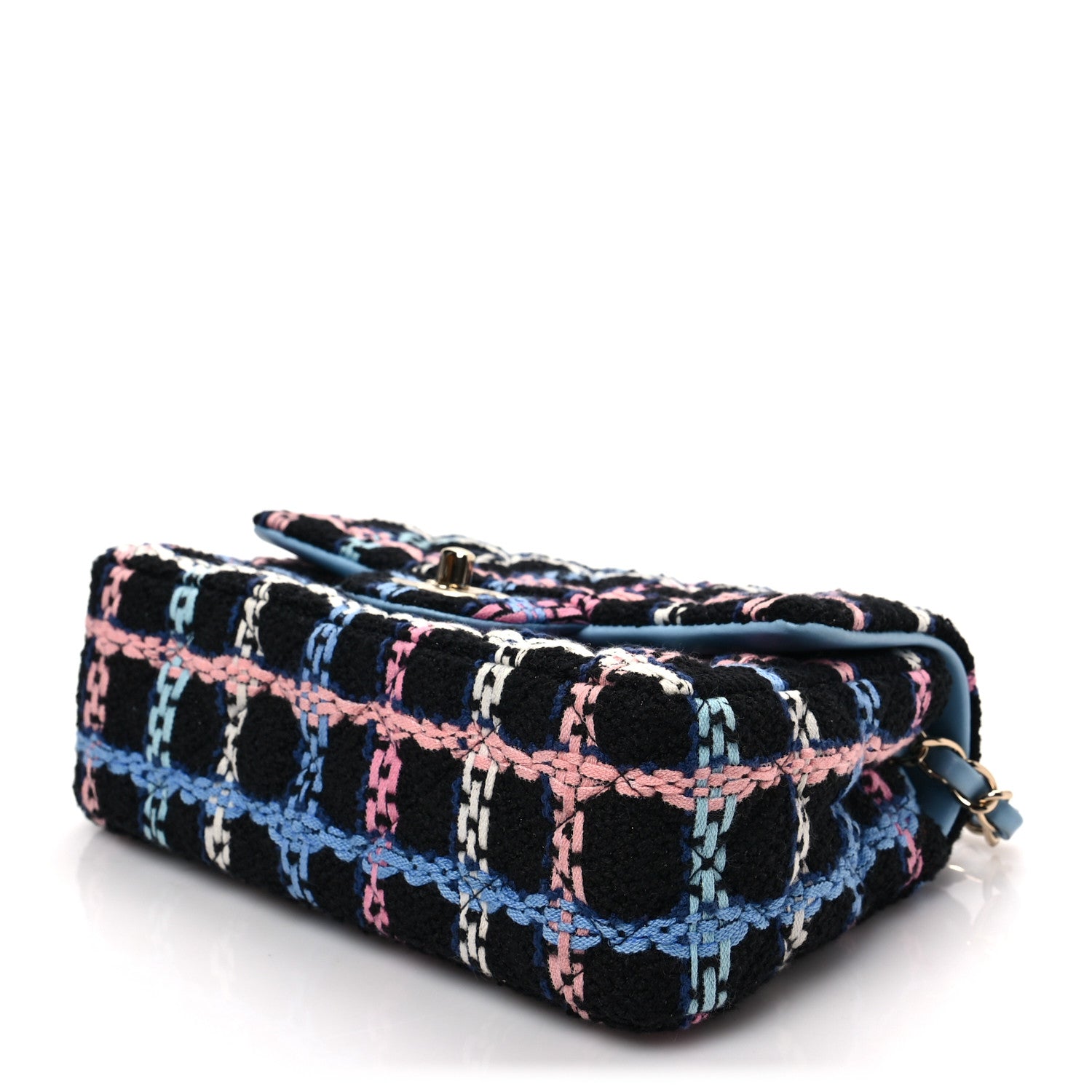 Chanel Tweed Quilted Mini Rectangular Flap Black Pink Blue Ecru 8 of 8