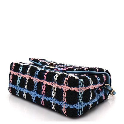 Chanel Tweed Quilted Mini Rectangular Flap Black Pink Blue Ecru 8 of 8