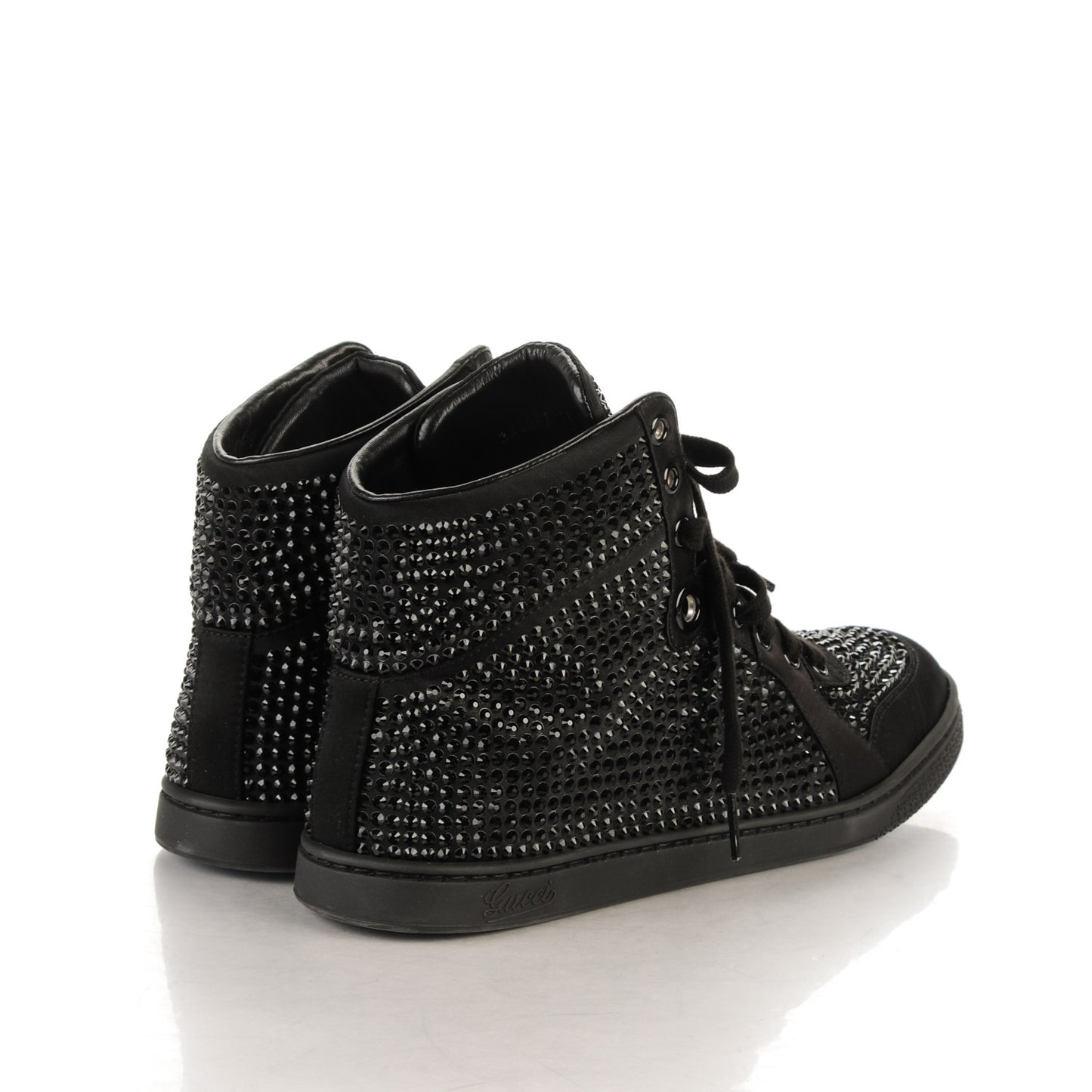 Satin Studded High Top Sneakers 38 Black
