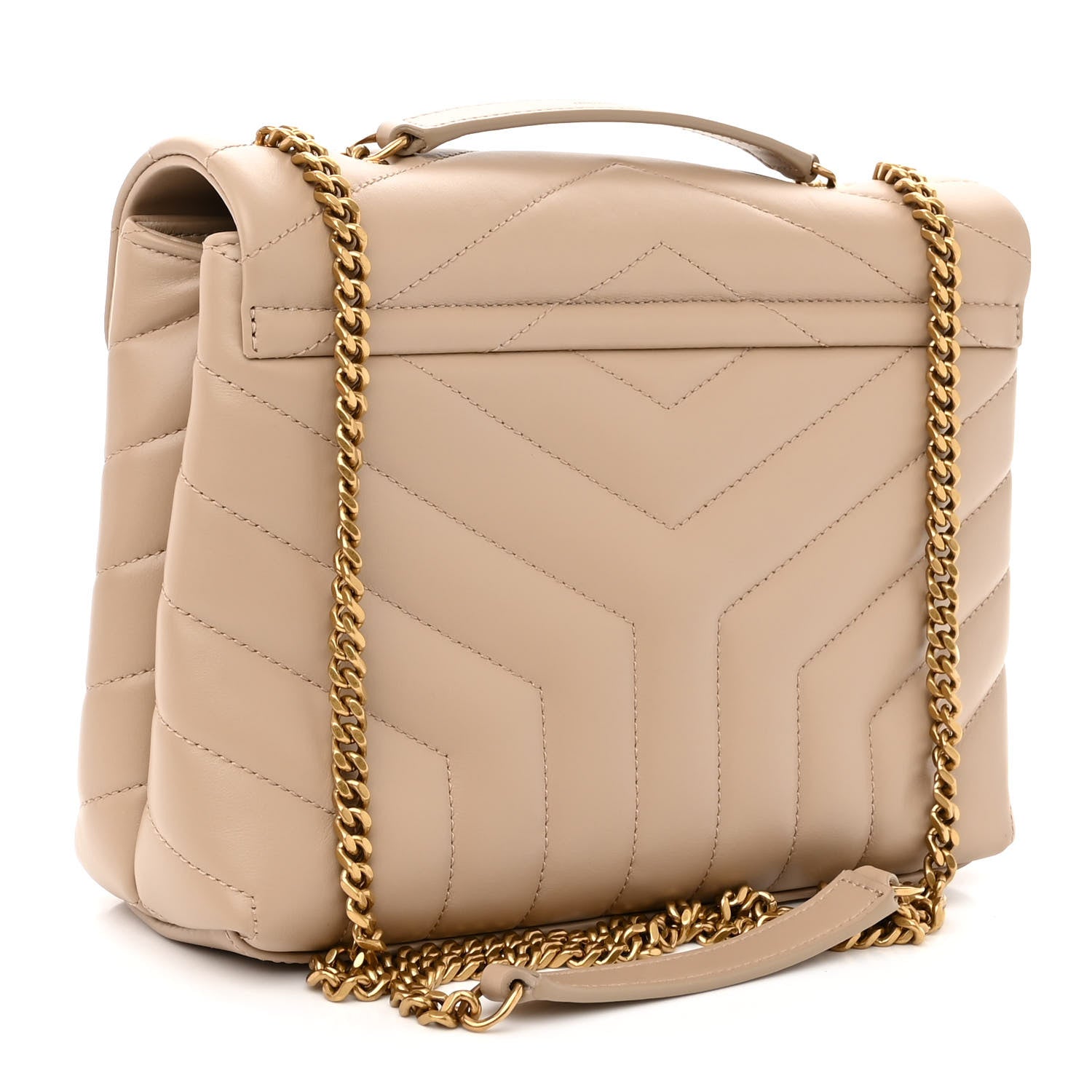 Saint Laurent Calfskin Y Quilted Monogram Small Loulou Chain Satchel Dark Beige 3 of 10