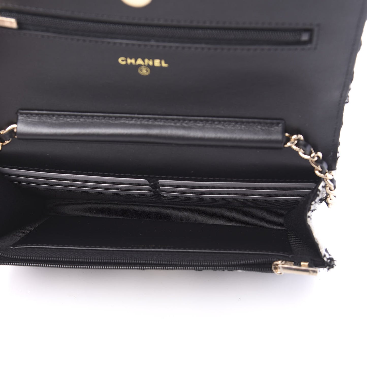 Tweed Quilted Wallet On Chain WOC Black Ecru White