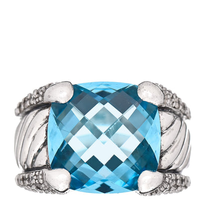 David Yurman Sterling Silver Blue Topaz Diamond 14mm Cocktail Ring 51 5.75 1 of 4