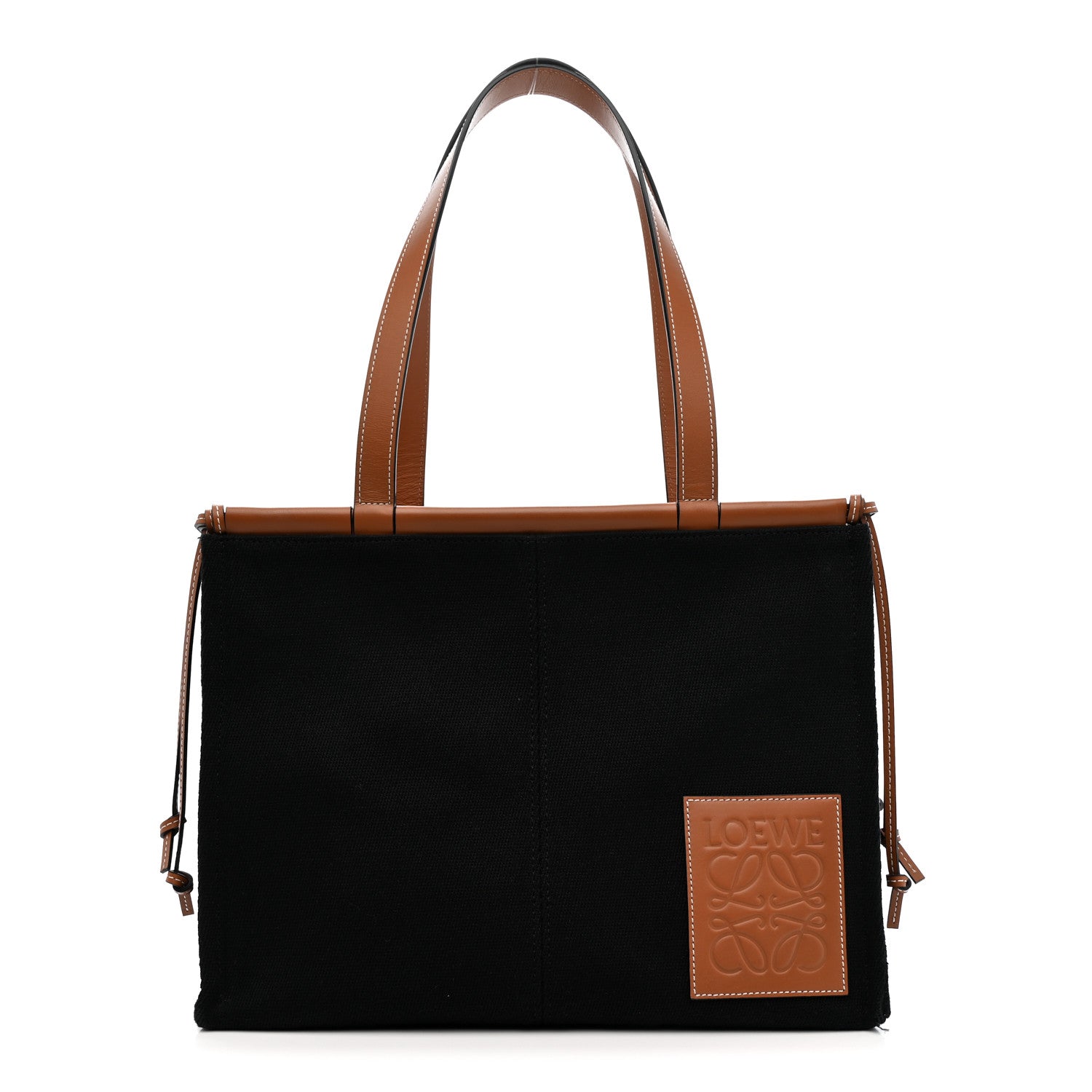 Loewe Canvas Calfskin Cushion Tote Black Tan 1 of 11
