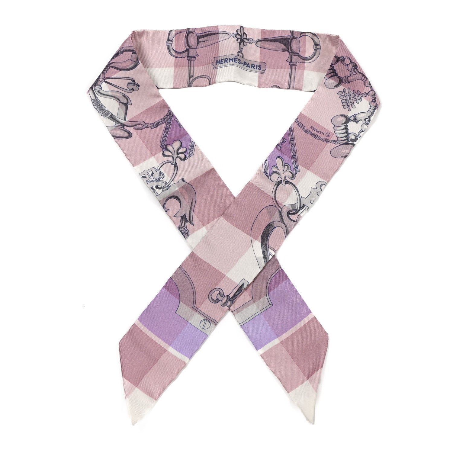 Hermes Silk Mors Et Gourmettes Vichy Twilly Parme Mauve White 1 of 4