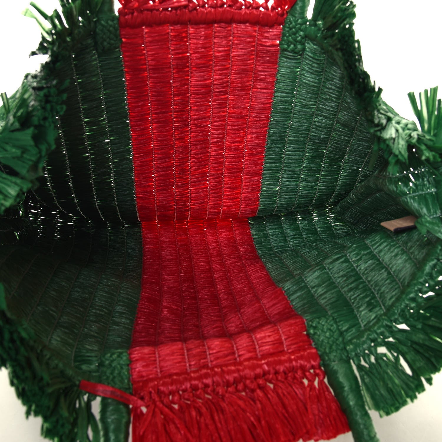 Gucci Raffia Linen Web Cestino Tote Bag Red Green 4 of 4