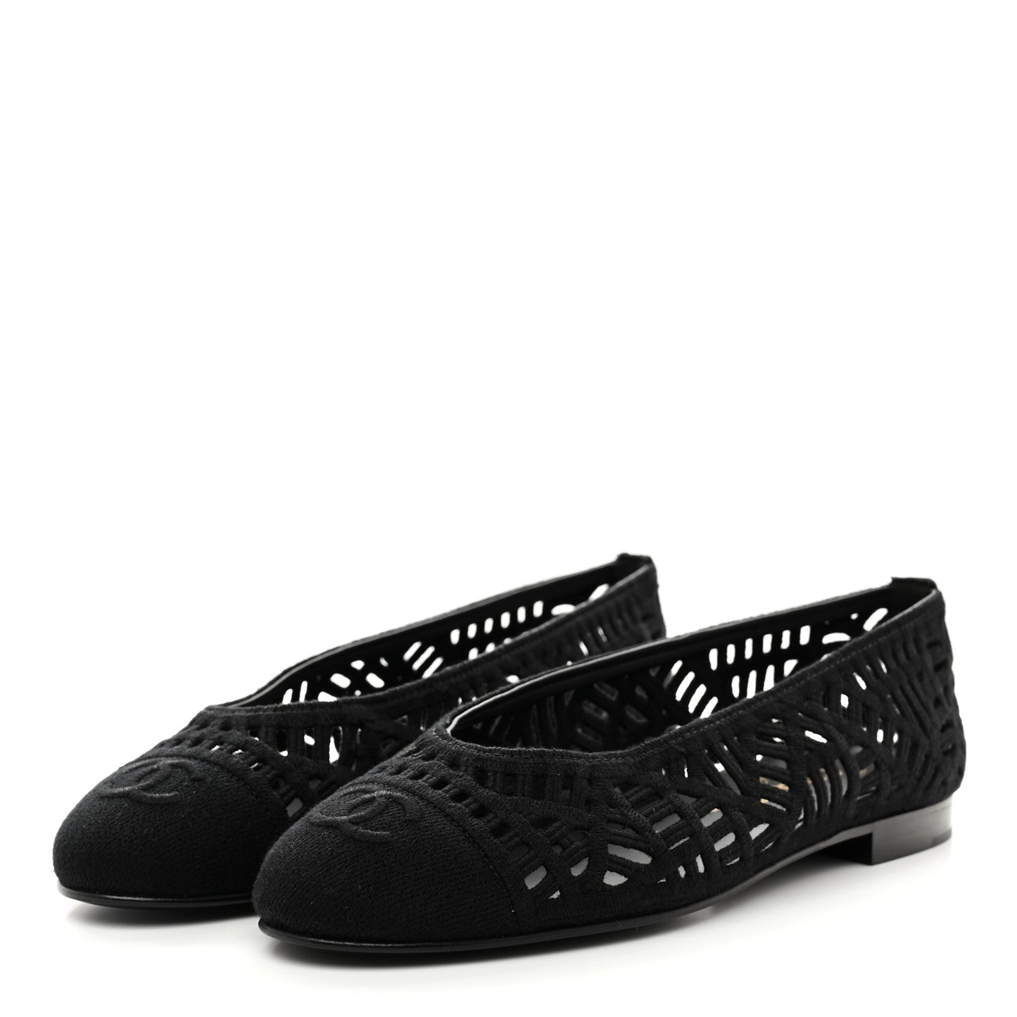 Cotton Embroidered Cap Toe Ballet Flats 38.5 Black