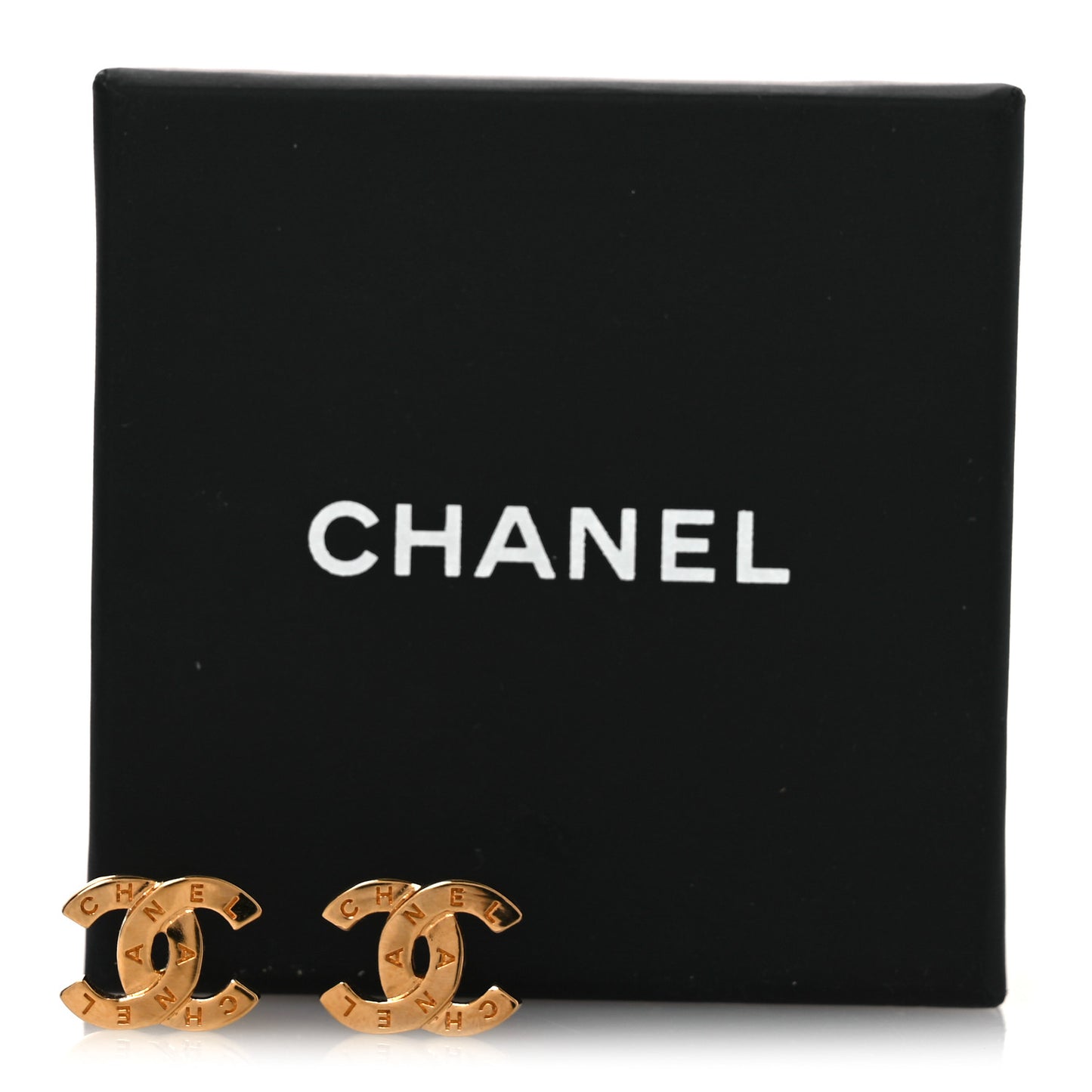 Metal CC Paris Button Stud Earrings Gold