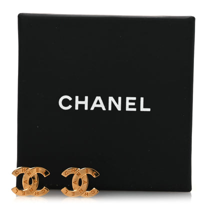 Chanel Metal CC Paris Button Stud Earrings Gold 5 of 5