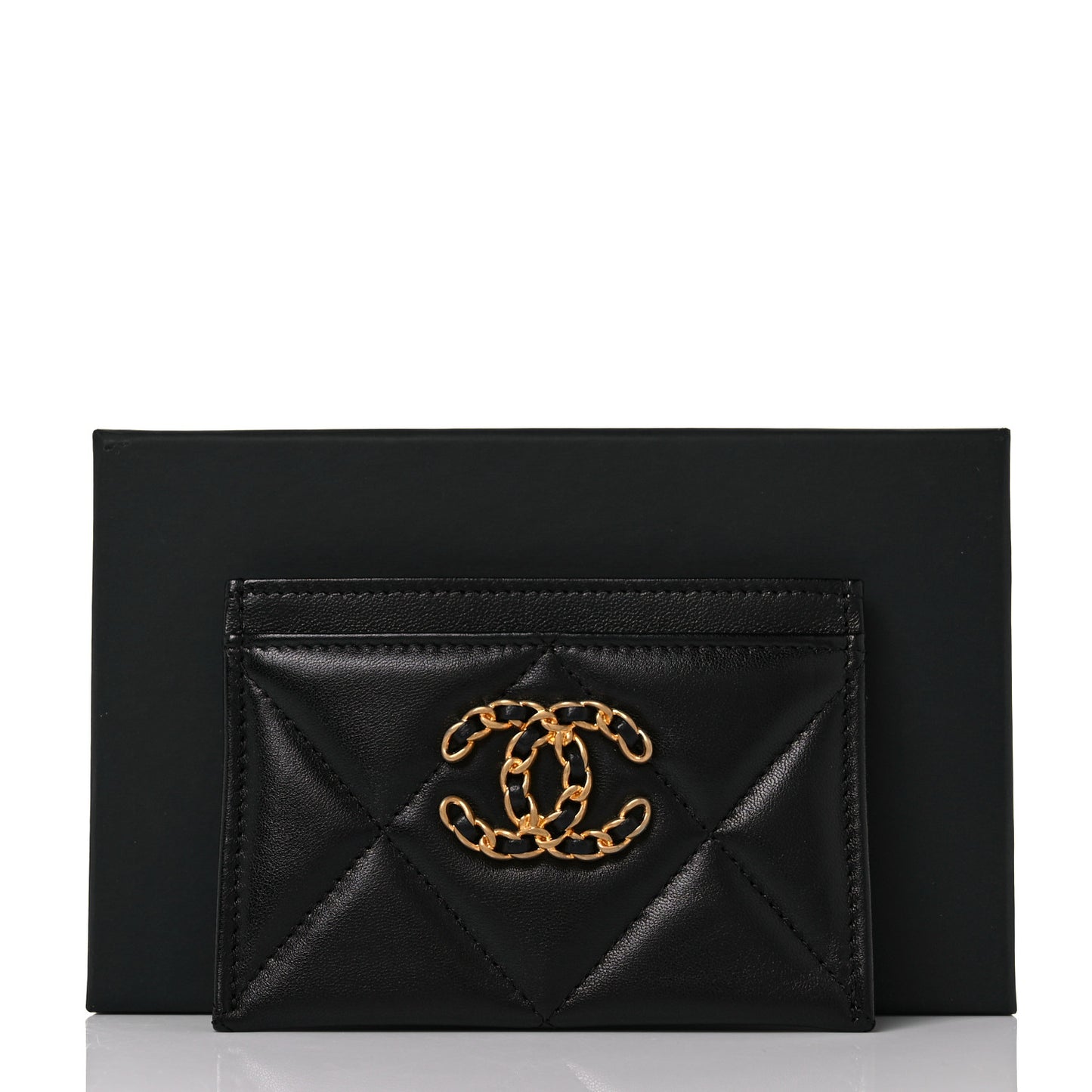 Lambskin Quilted Chanel 19 Card Holder Black