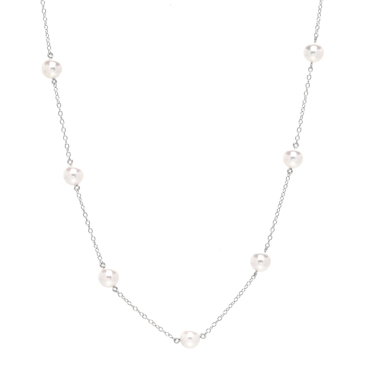 18K White Gold Akoya Pearl 6.5-7mm Station Necklace