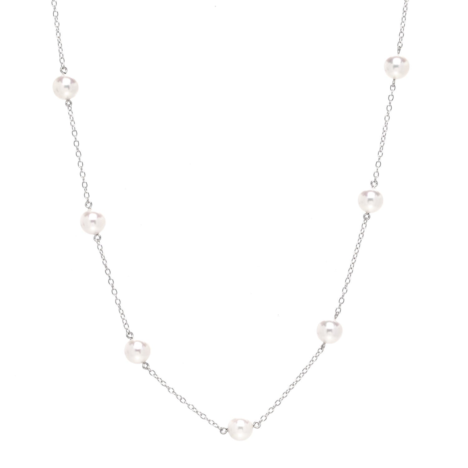 Mikimoto 18K White Gold Akoya Pearl 6.5-7mm Station Necklace 1 of 6