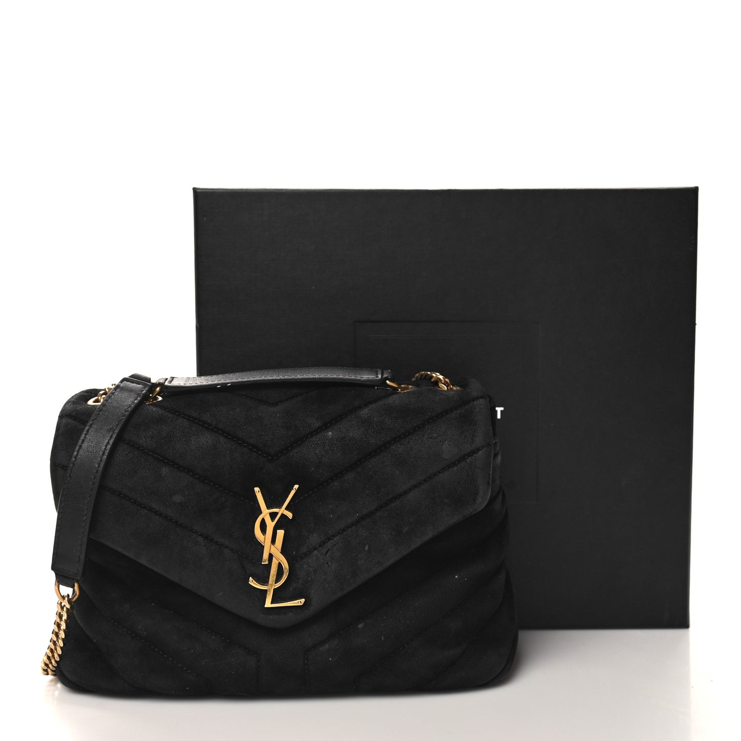 Suede Calfskin Y Quilted Monogram Small Loulou Chain Satchel Black