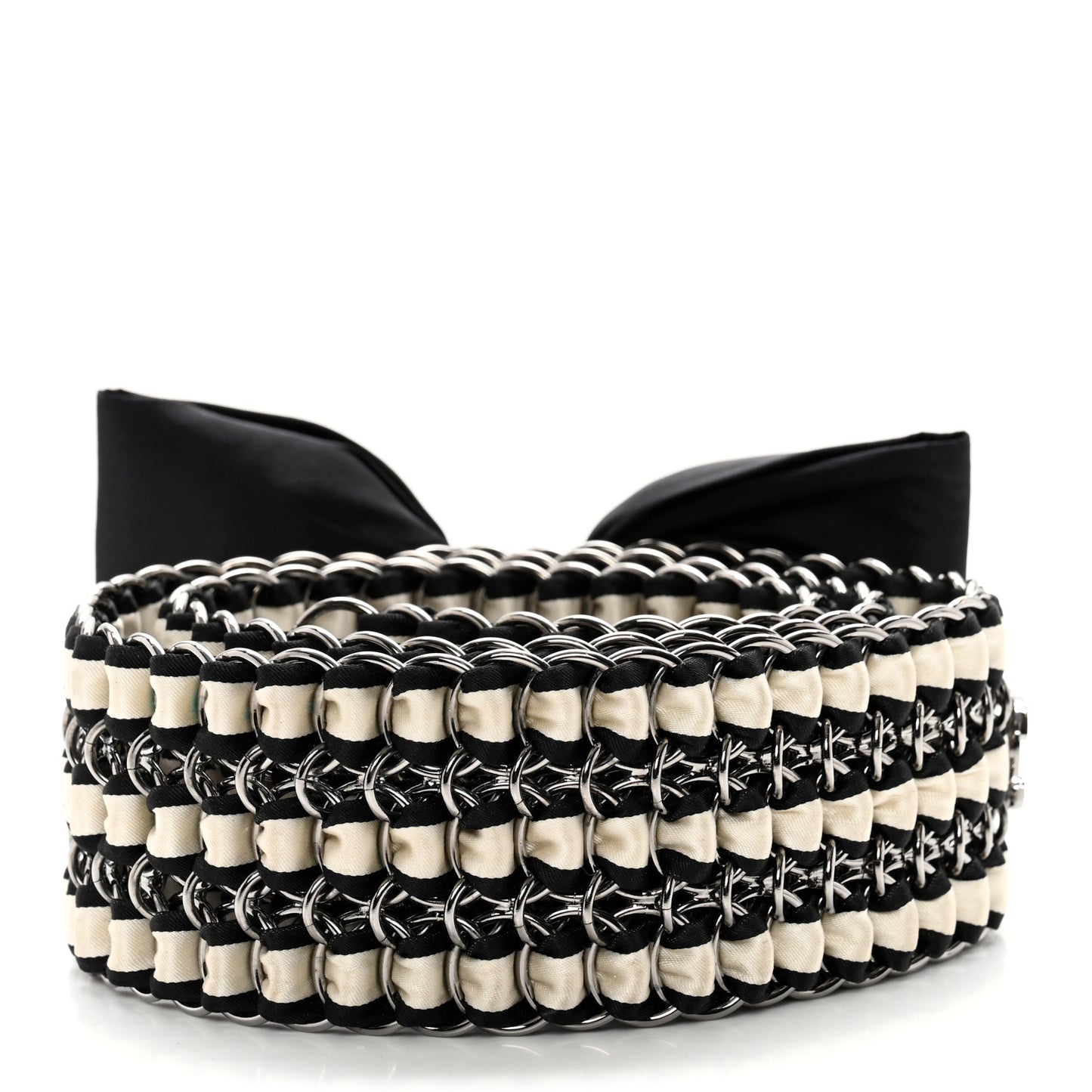 Grosgrain Silk Chain CC Bow Belt Black Ecru
