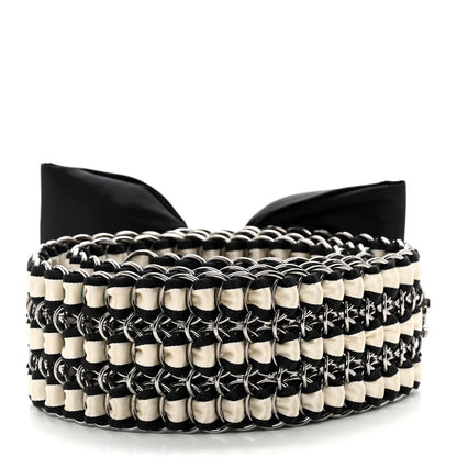 Chanel Grosgrain Silk Chain CC Bow Belt Black Ecru 2 of 8