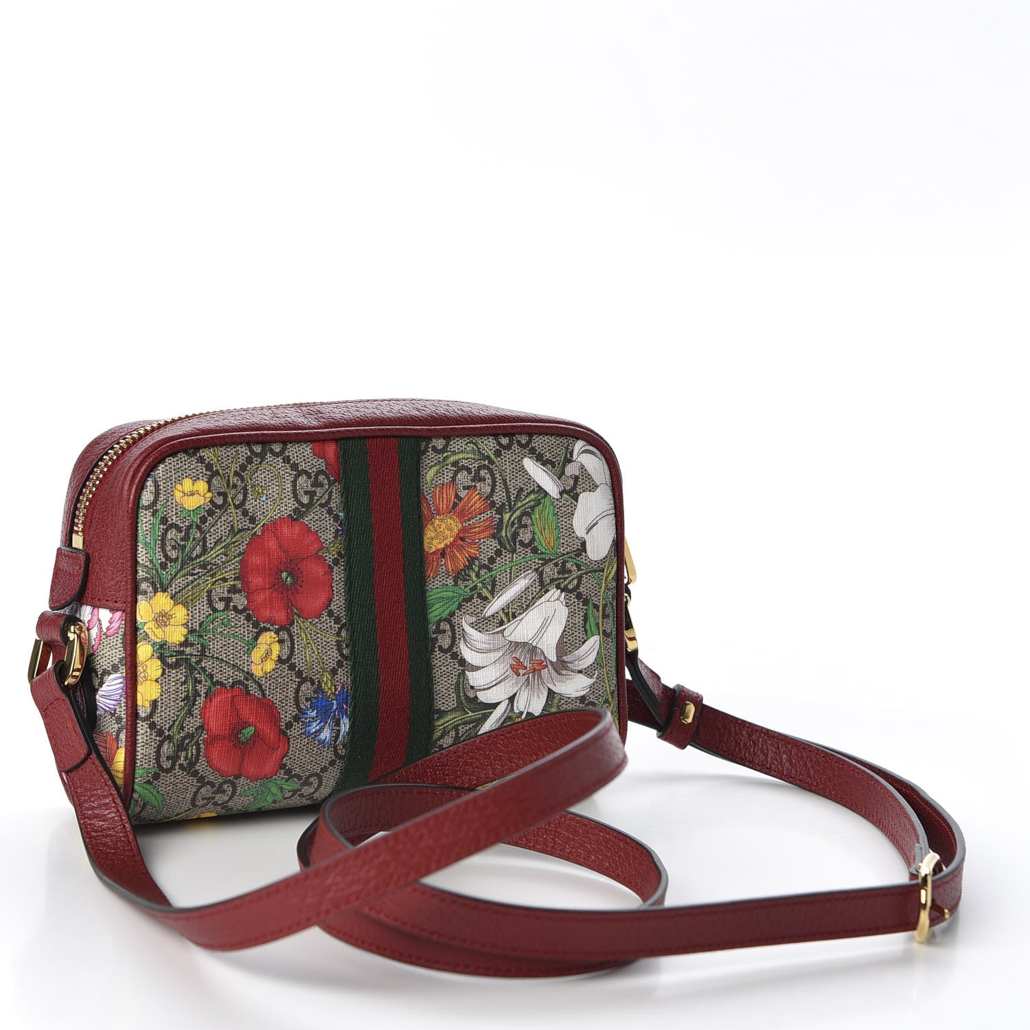 Gucci GG Supreme Monogram Flora Web Mini Ophidia Shoulder Bag Red 2 of 10
