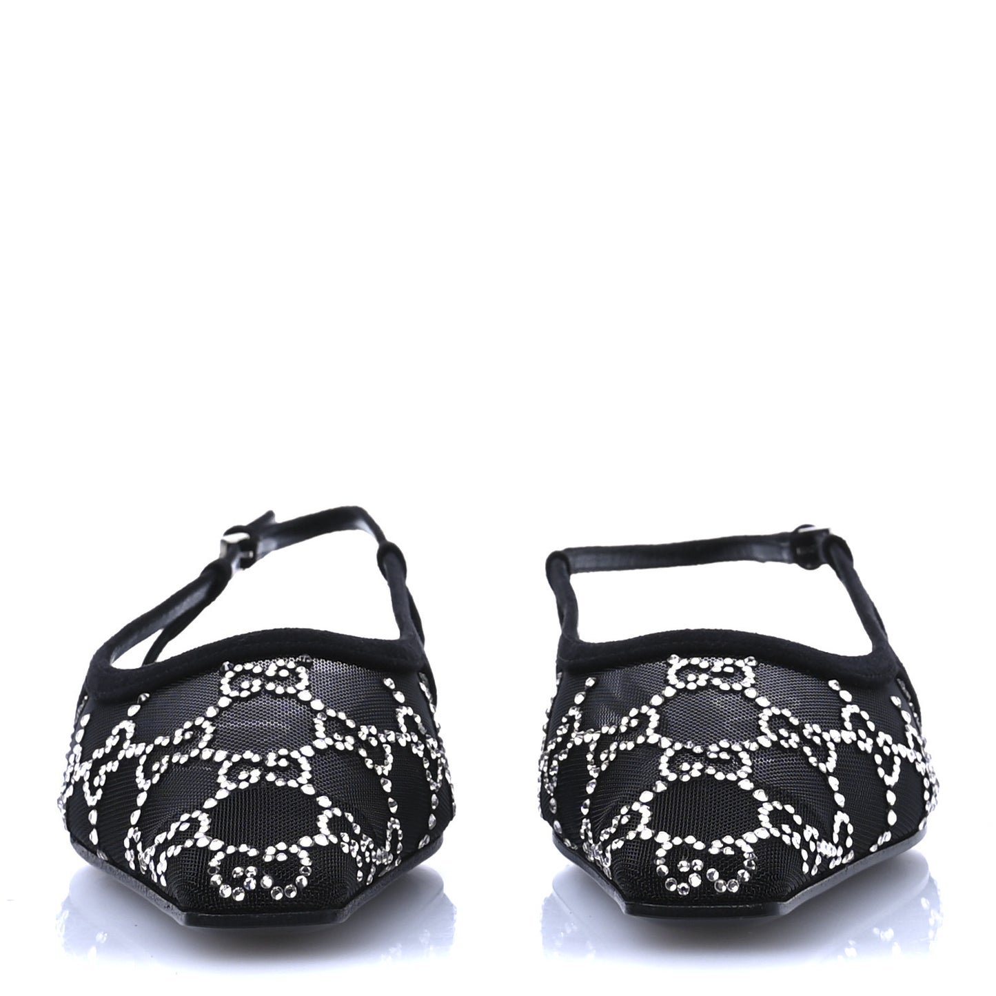 Tela Retino Kid Scamosciato Crystal GG Monogram Square Demi Ballet Flats 36 Black