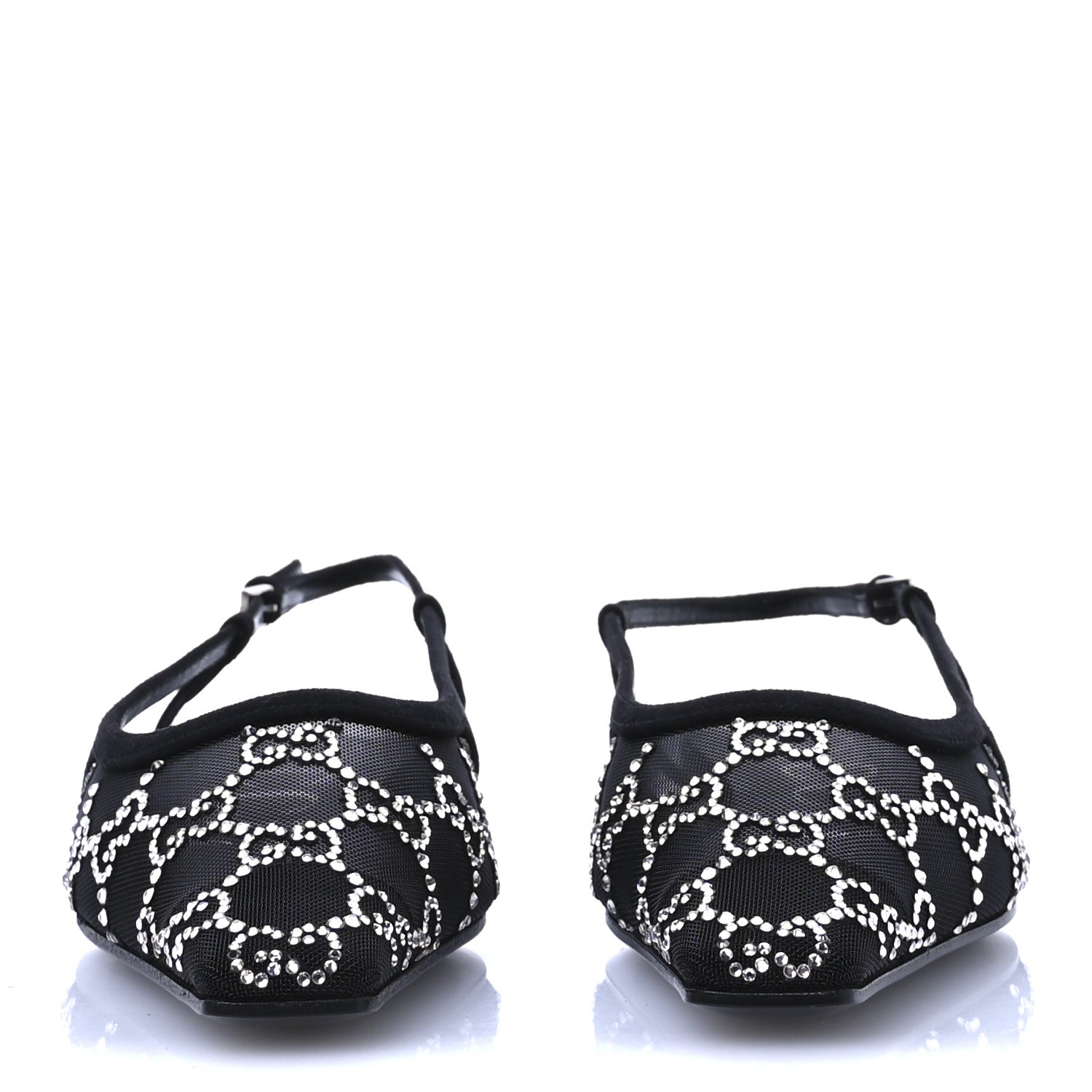 Gucci Tela Retino Kid Scamosciato Crystal GG Monogram Square Demi Ballet Flats 36 Black 3 of 8