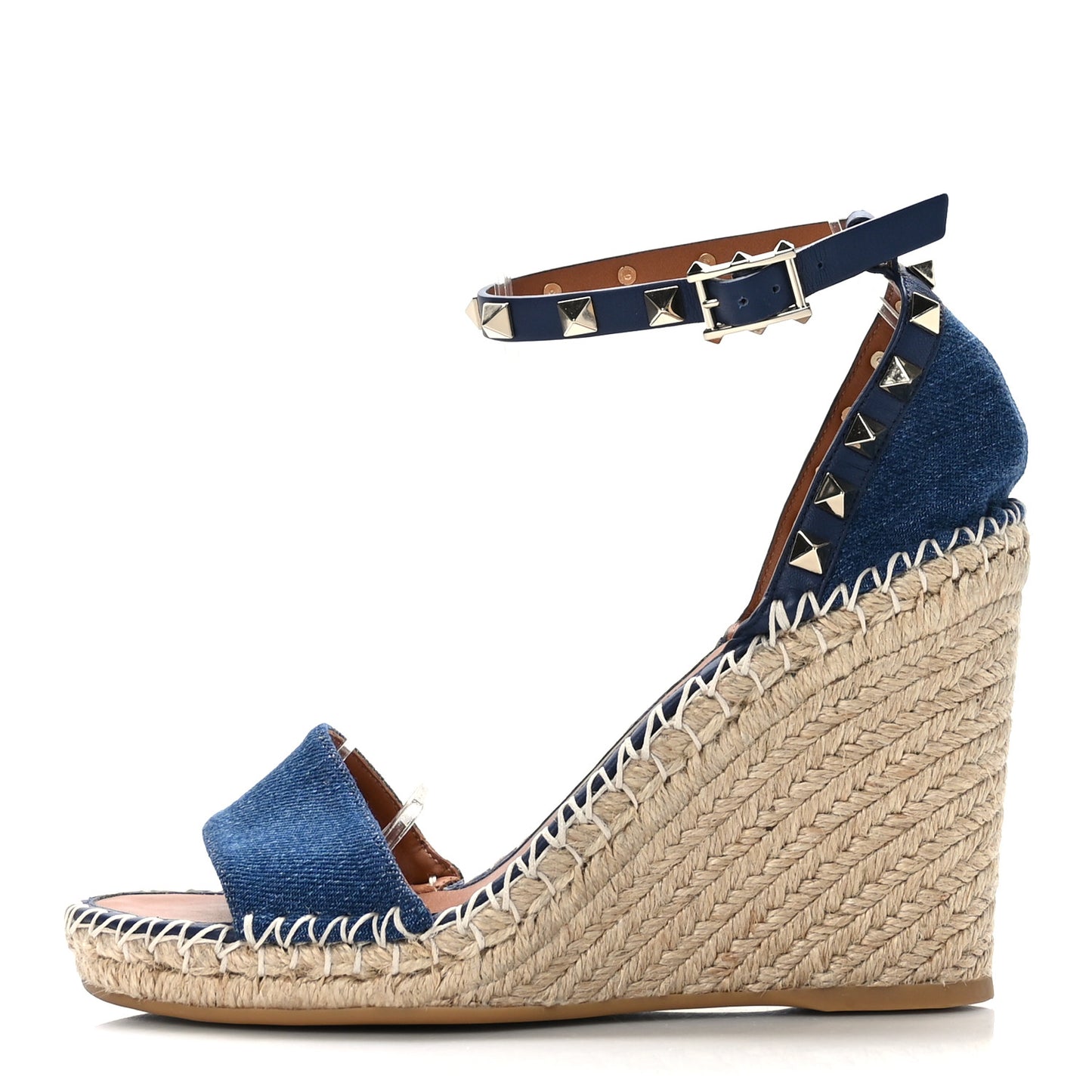 Denim Rockstud Ankle Strap Espadrille 15/105mm Wedge Sandals 37 Light Denim