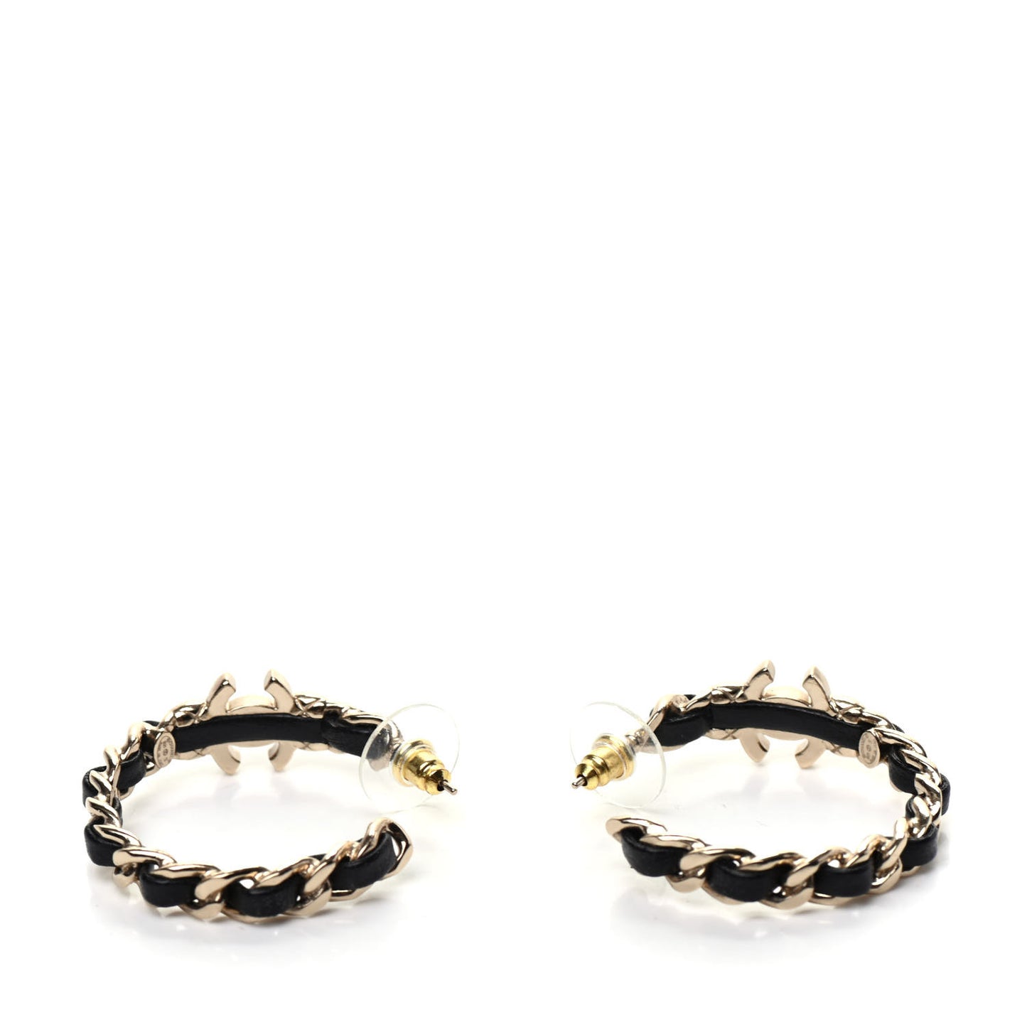 Lambskin CC Turnlock Chain Hoop Earrings Gold Black
