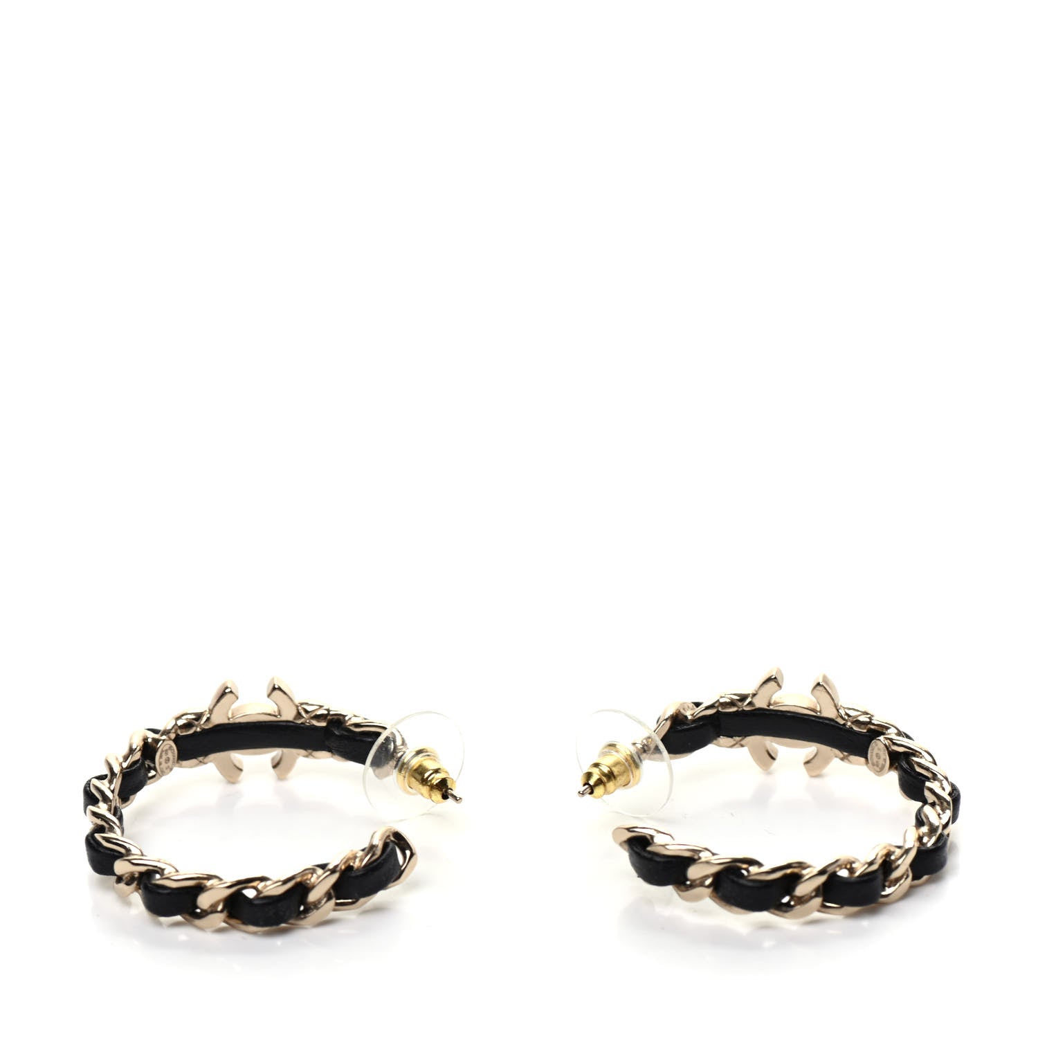 Chanel Lambskin CC Turnlock Chain Hoop Earrings Gold Black 3 of 5