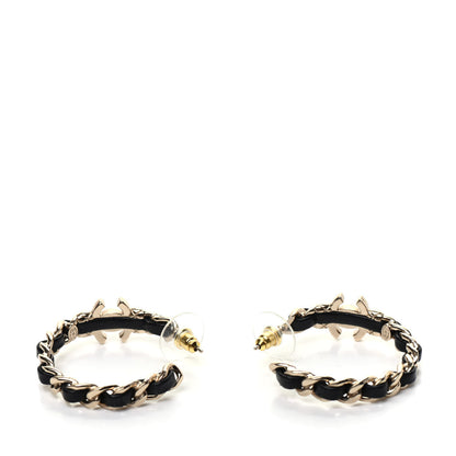 Chanel Lambskin CC Turnlock Chain Hoop Earrings Gold Black 3 of 5
