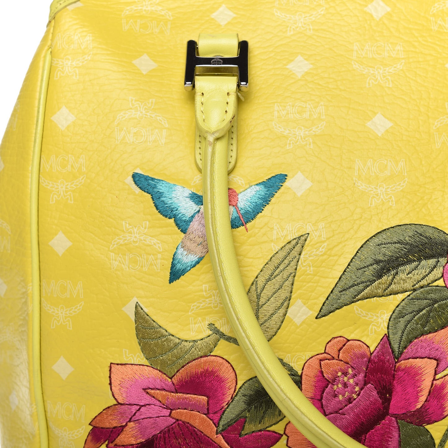 Visetos Embroidered Flower Hummingbird Tote Yellow
