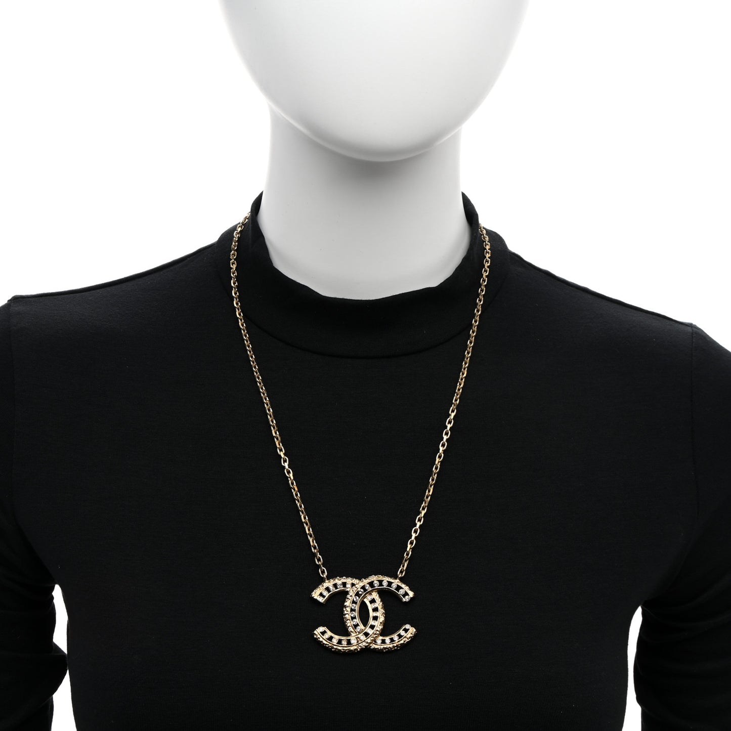 Crystal Textured CC Necklace Light Gold