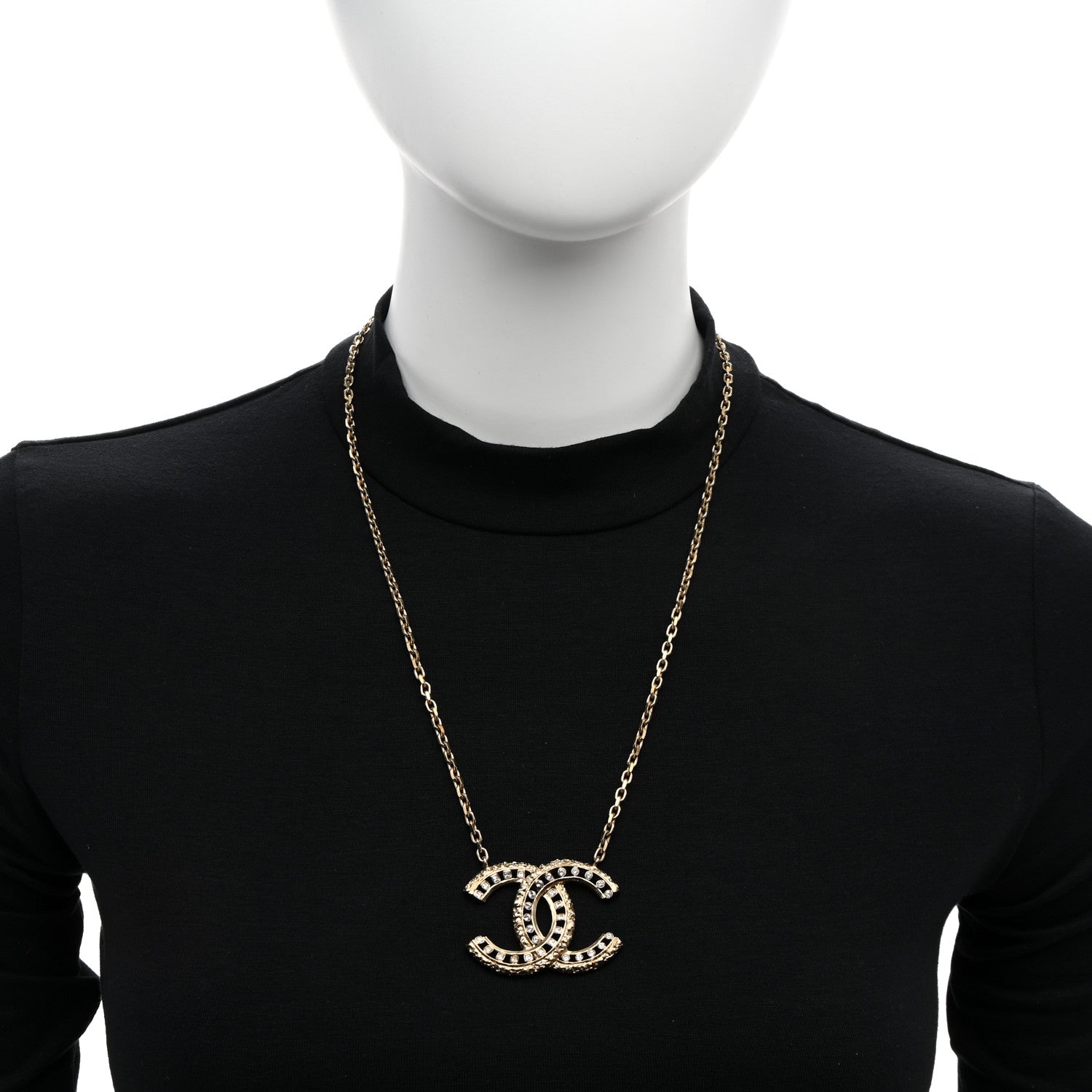 Chanel Crystal Textured CC Necklace Light Gold 2 of 4