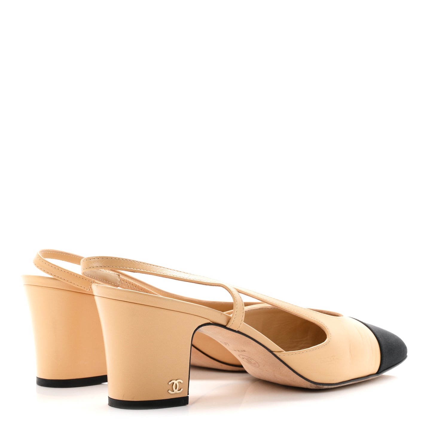 Goatskin Grosgrain Cap Toe CC Slingback Pumps 40 Beige Black