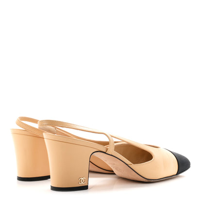 Chanel Goatskin Grosgrain Cap Toe CC Slingback Pumps 40 Beige Black 5 of 10