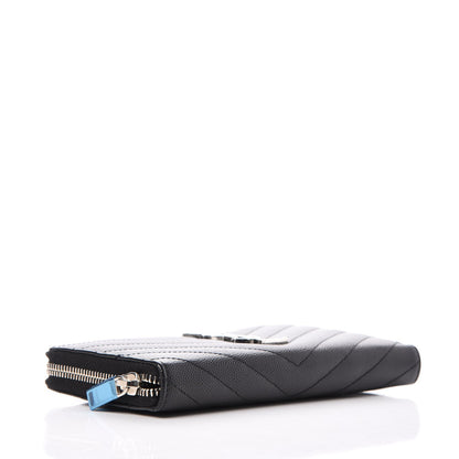 Saint Laurent Grain De Poudre Matelasse Chevron Monogram Zip Around Wallet Black 4 of 8