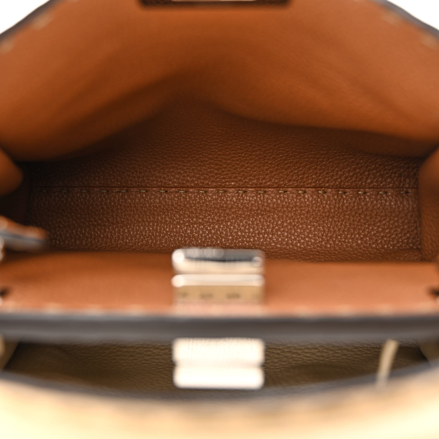 Fendi Cuoio Romano Selleria Medium Peekaboo Iconic Essentially Satchel Paglia Latte Mou 5 of 11