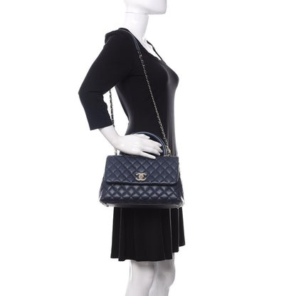 Chanel Iridescent Caviar Quilted Small Coco Handle Flap Dark Blue 2 of 10