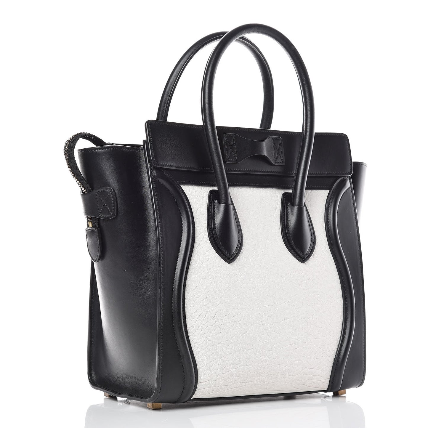 Shrunken Lambskin Micro Bi-Color Luggage Black White