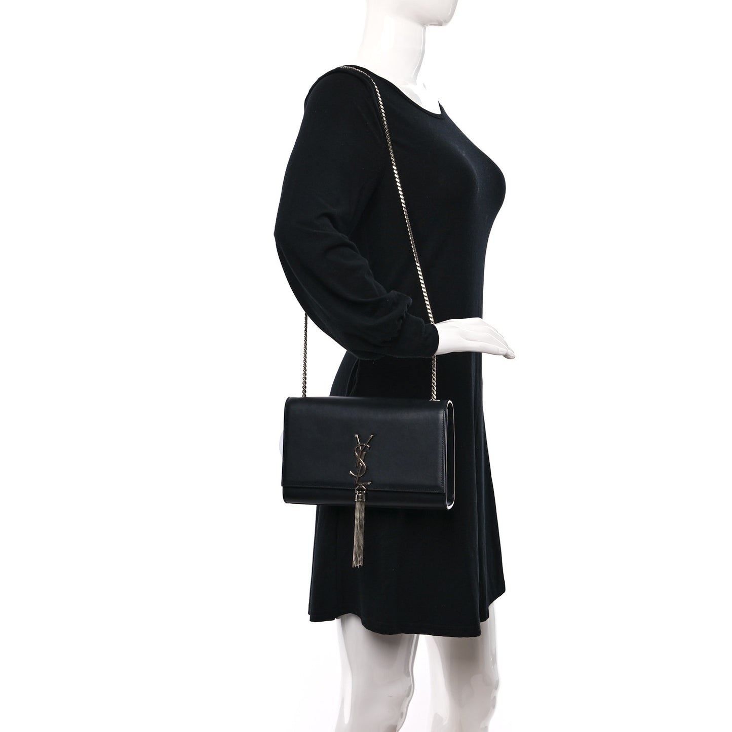 Smooth Calfskin Medium Classic Monogram Kate Tassel Satchel Black
