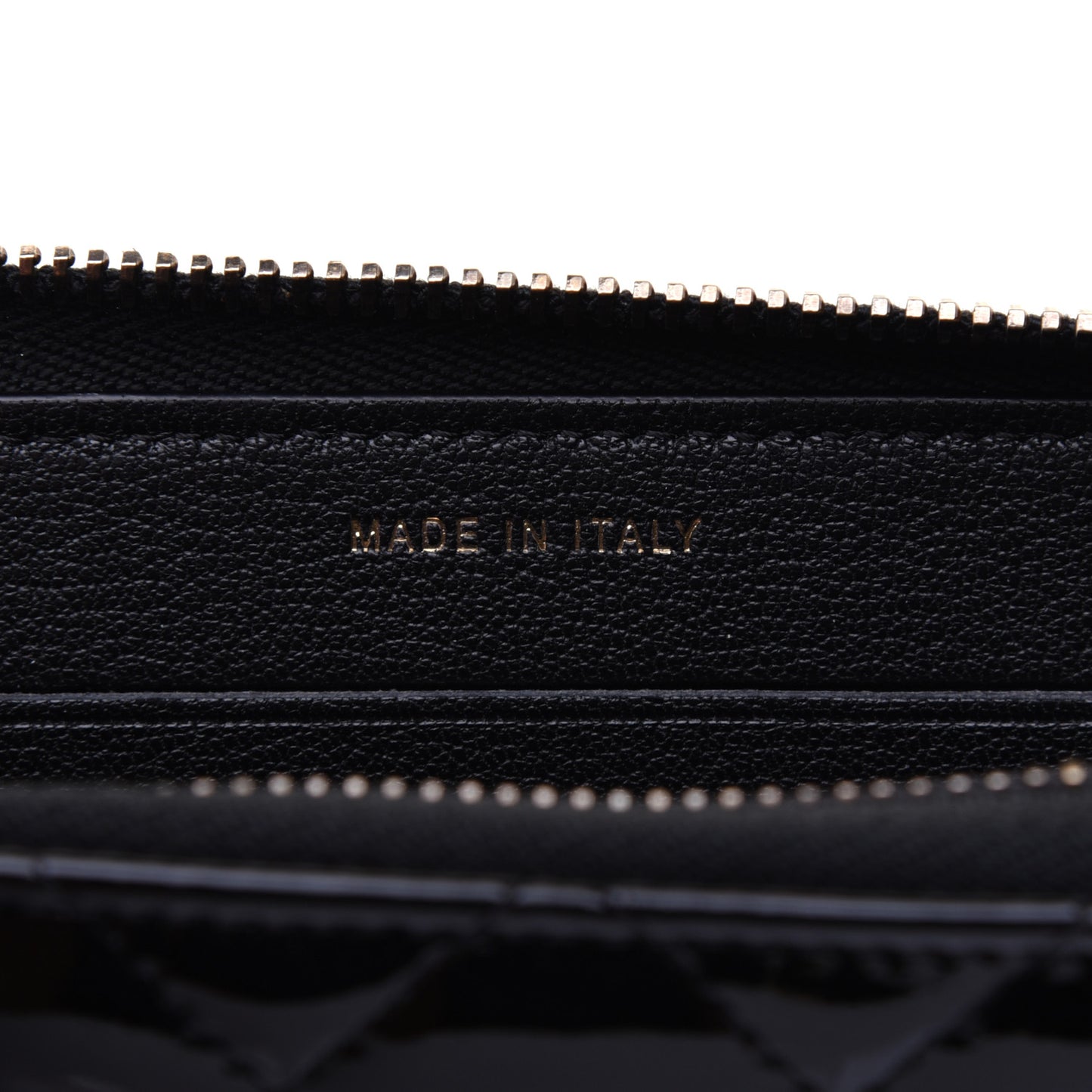 Patent Quilted Small Zip Around Wallet Black