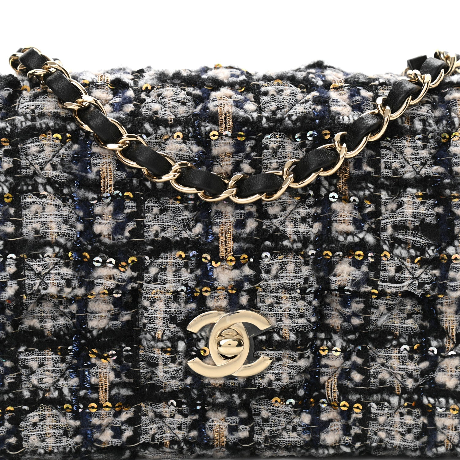 Chanel Glittered Tweed Quilted Mini Rectangular Flap Navy Blue 8 of 10