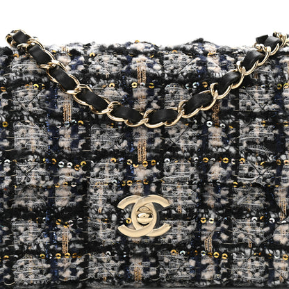 Chanel Glittered Tweed Quilted Mini Rectangular Flap Navy Blue 8 of 10