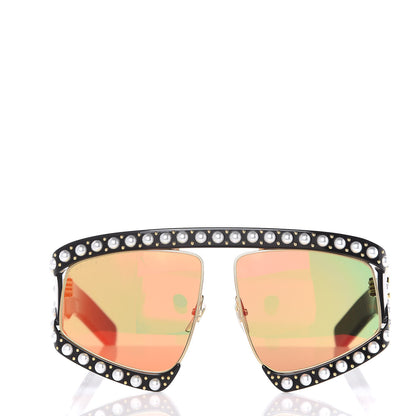 Gucci Acetate Pearl Rectangular Frame Sunglasses GG0234S Black Orange 2 of 6