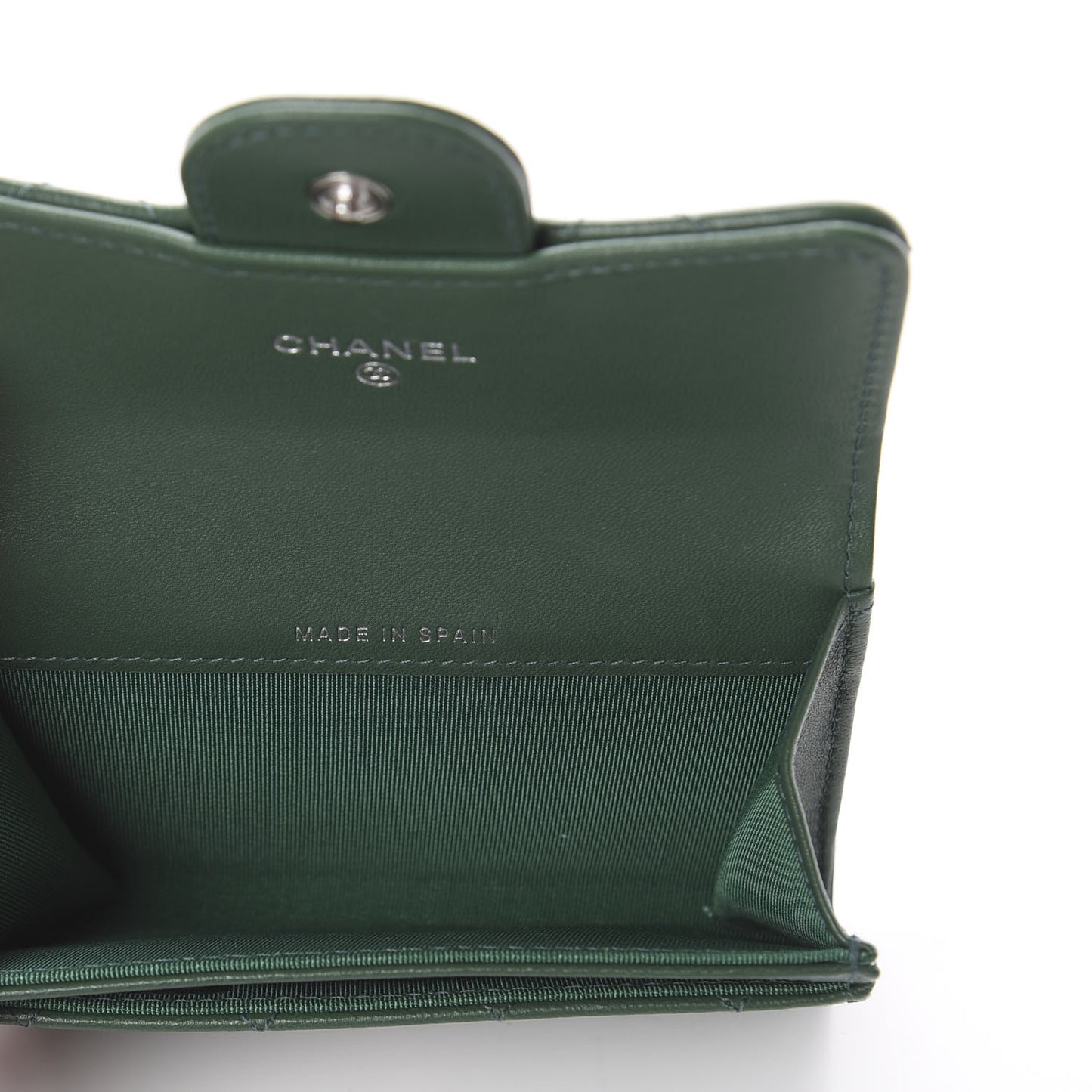 Lambskin Quilted Flap Card Holder Wallet Green