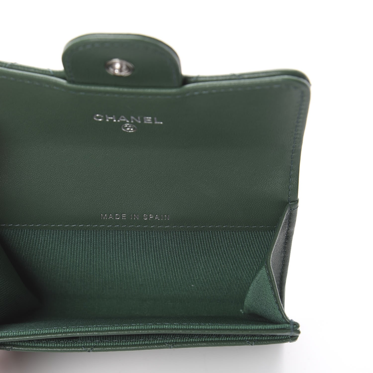 Chanel Lambskin Quilted Flap Card Holder Wallet Green 4 of 7