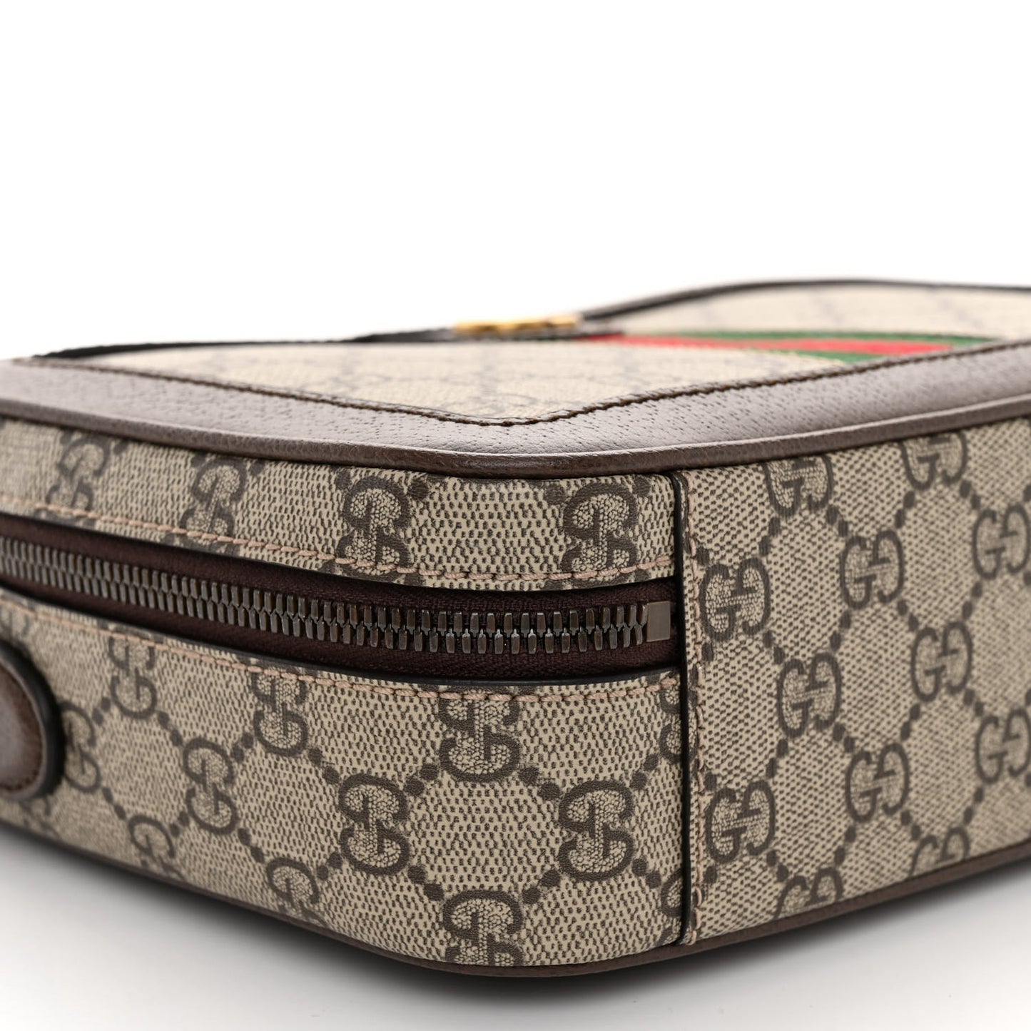 GG Supreme Monogram Web Small Ophidia Top Handle Shoulder Bag Brown