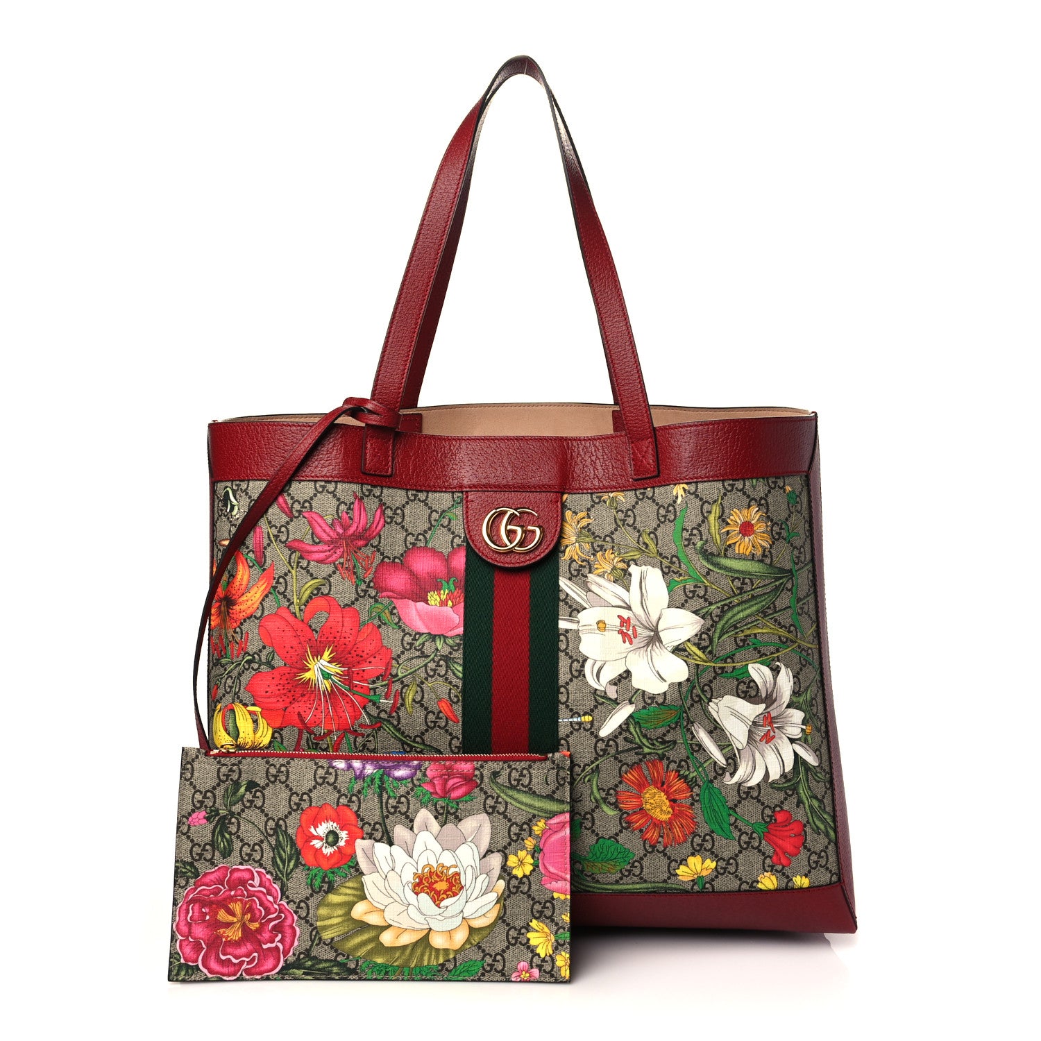 Gucci GG Supreme Monogram Flora Web Large Ophidia Tote Red 1 of 11
