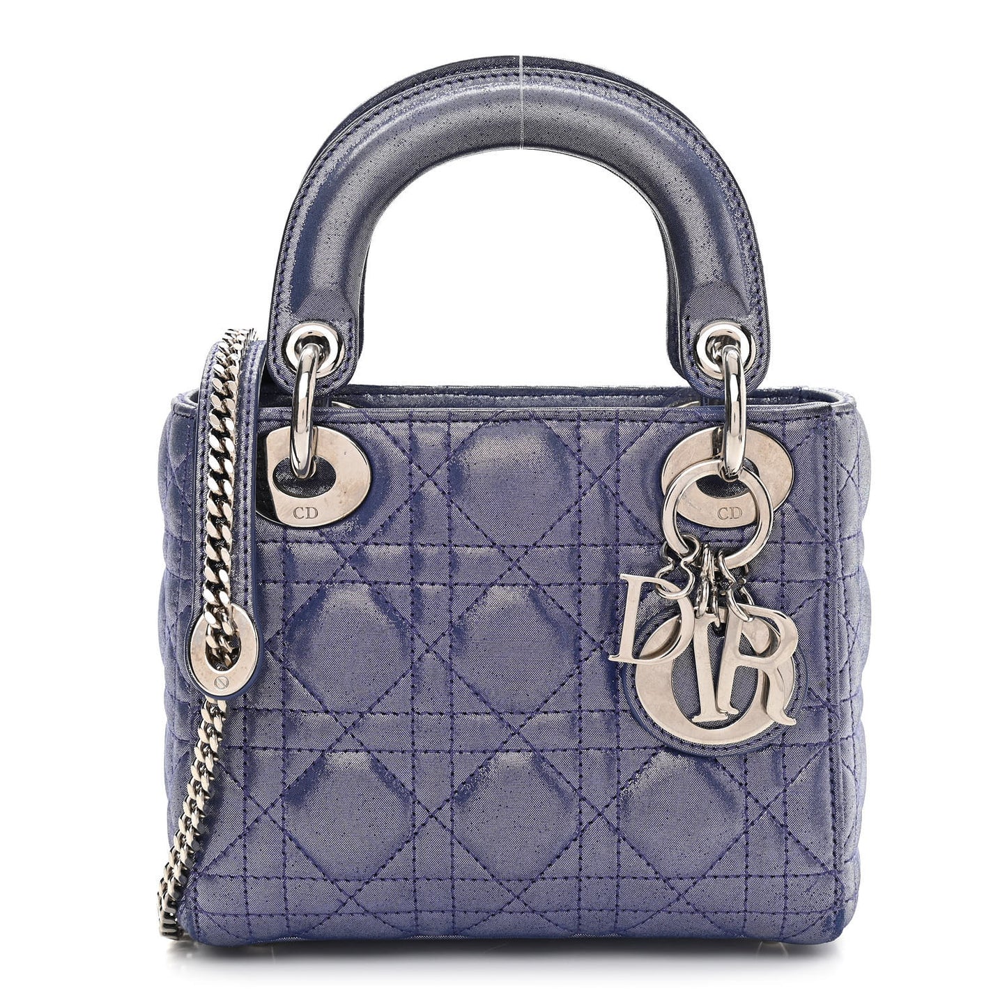 Metallic Lambskin Cannage Mini Lady Dior Dew Bleu