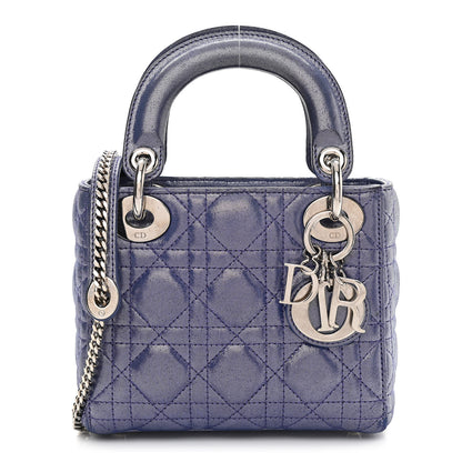 Christian Dior Metallic Lambskin Cannage Mini Lady Dior Dew Bleu 1 of 11