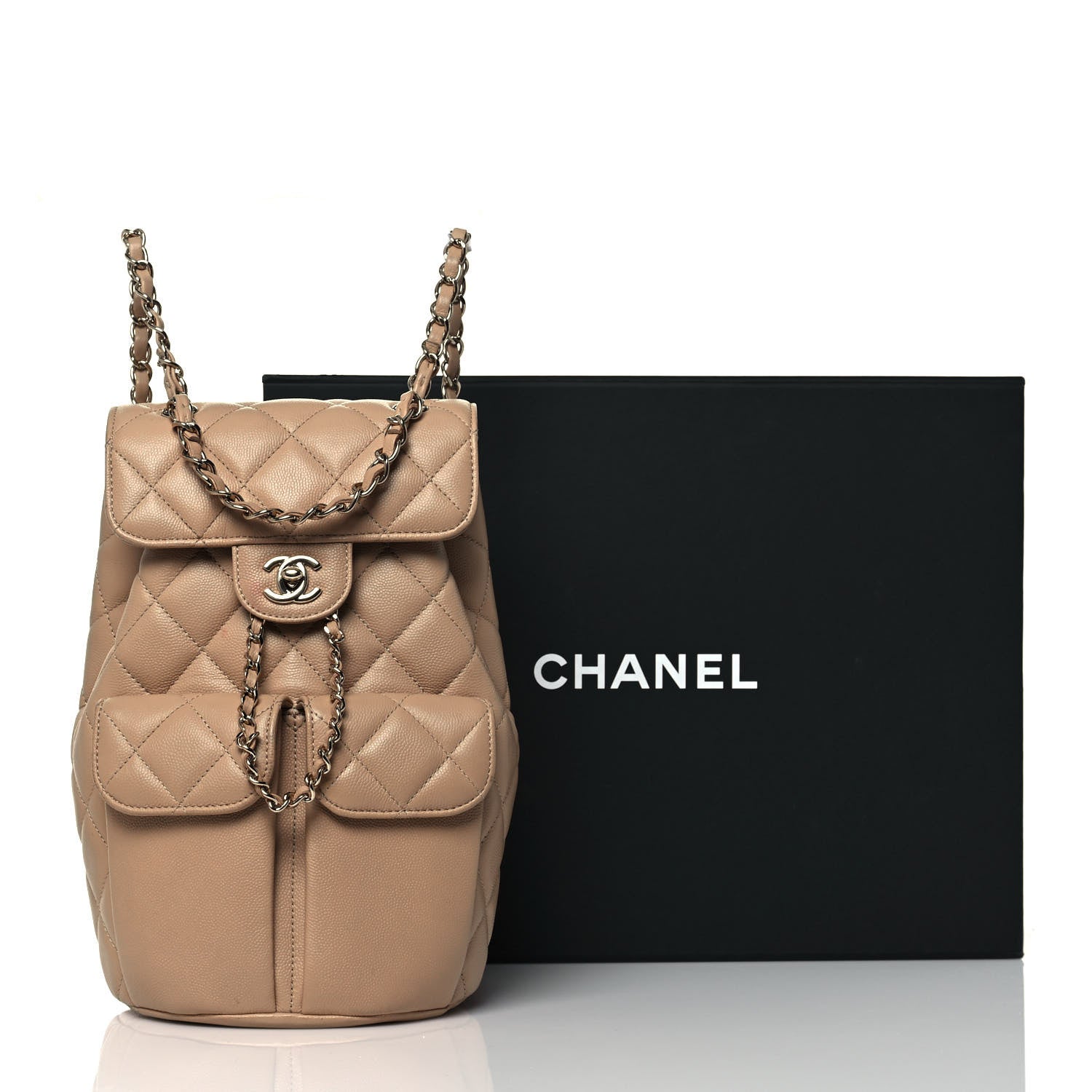 Chanel Caviar Quilted Double Pocket Backpack Beige 15 of 15