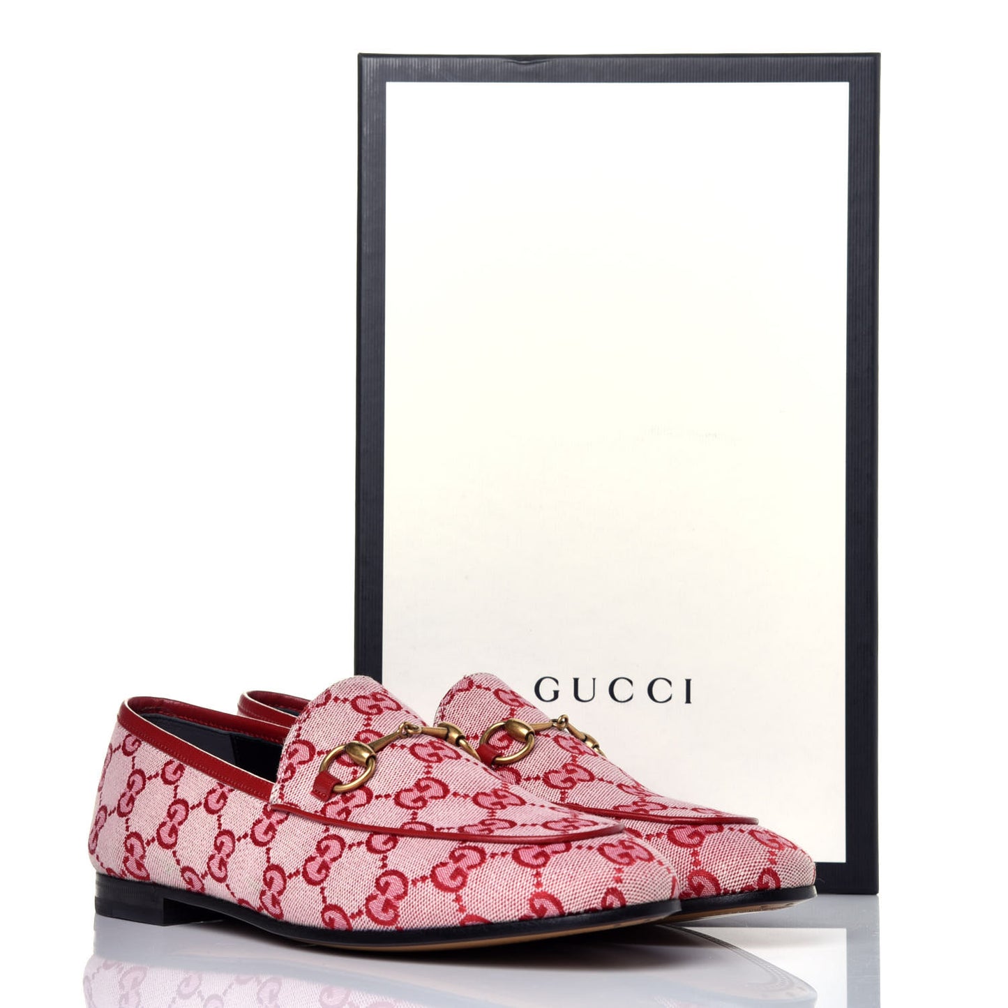 Canvas GG Monogram Horsebit Womens Jordaan Loafers 38 Gardenia Hibiscus Red