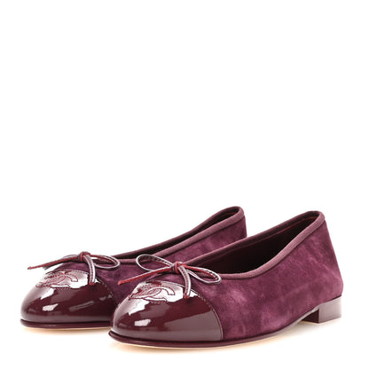 Chanel Suede Patent Calfskin Cap Toe CC Ballerina Flats 37 Burgundy 4 of 9