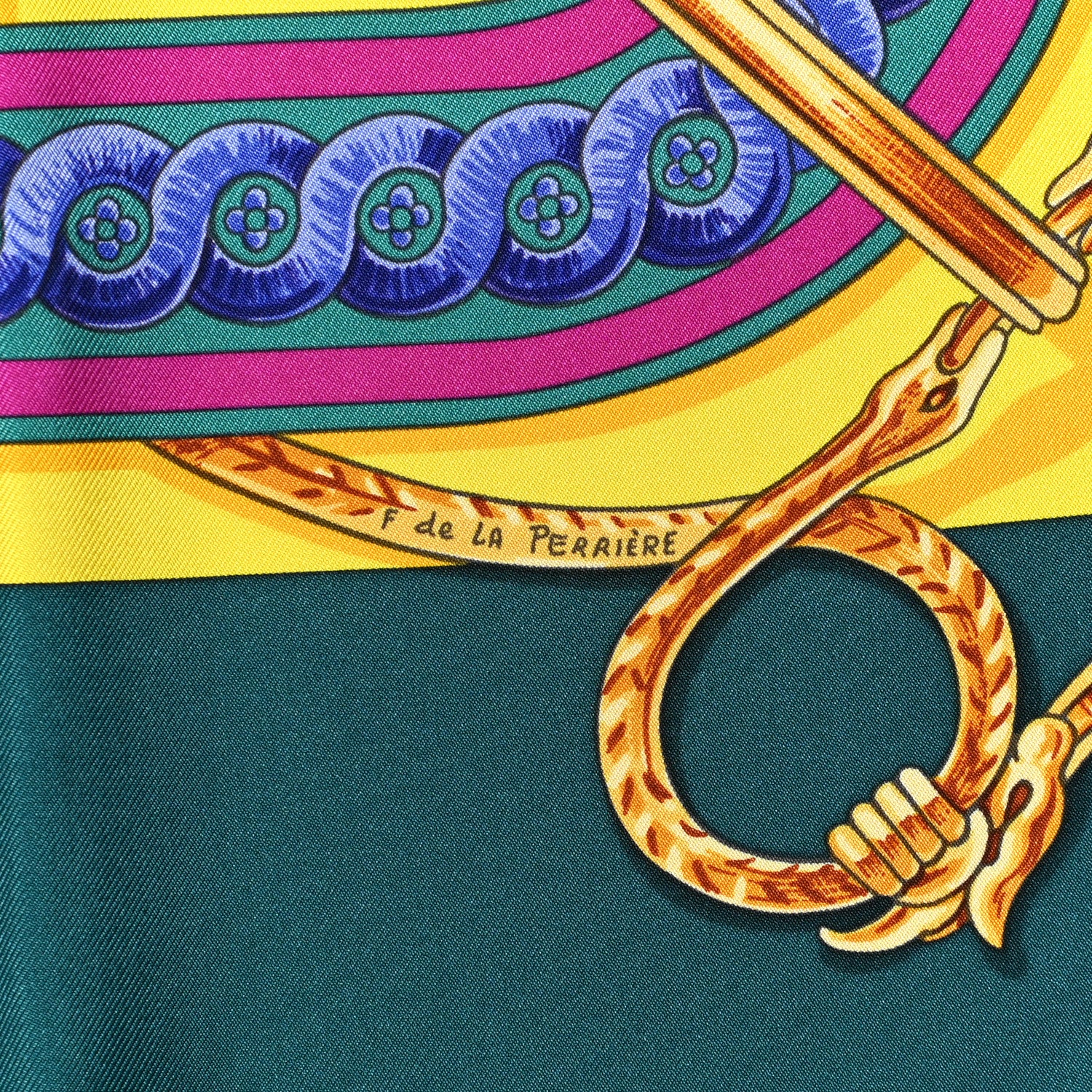 Hermes Silk Bride De Cour Scarf 90 Canard Jaune Vif Fuchsia 5 of 5