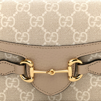 Gucci GG Supreme Monogram Textured Dollar Calfskin Mini Horsebit 1955 Shoulder Bag Beige Mystic White Oatmeal 8 of 11